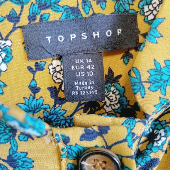 Topshop Yellow and Blue Floral Pleated Mini Dress - Picture 6 of 11